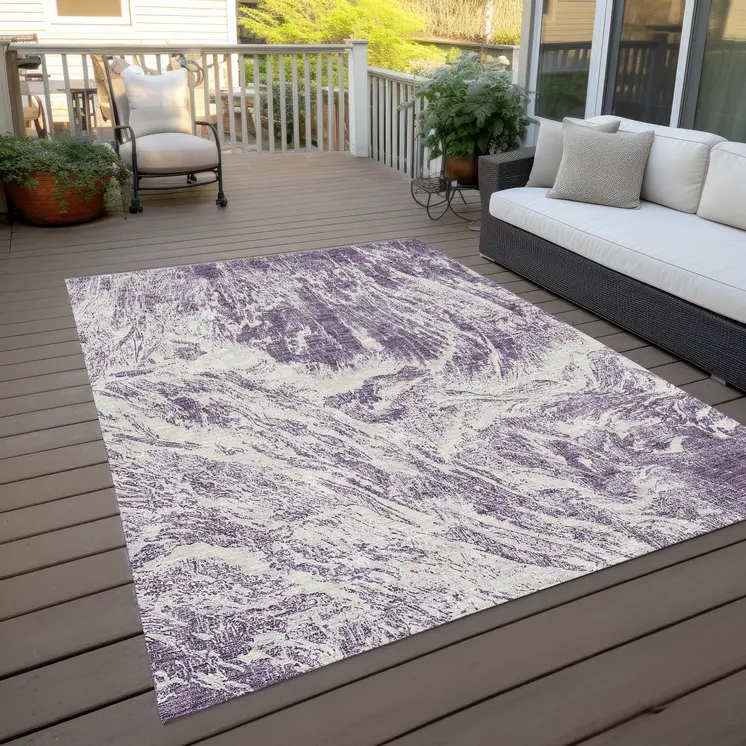 5' X 8' Purple And Ivory Abstract Washable Indoor Outdoor Area Rug