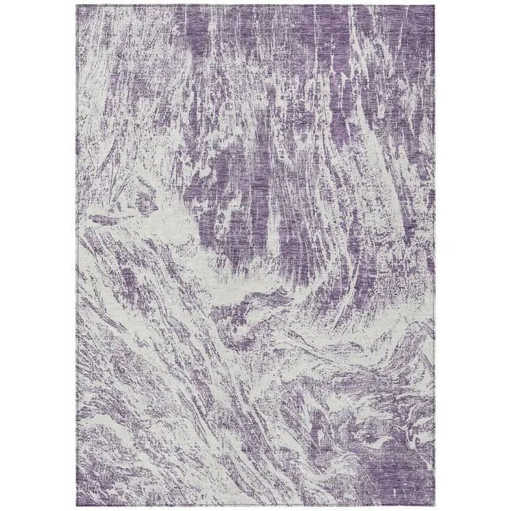 5' X 8' Purple And Ivory Abstract Washable Indoor Outdoor Area Rug