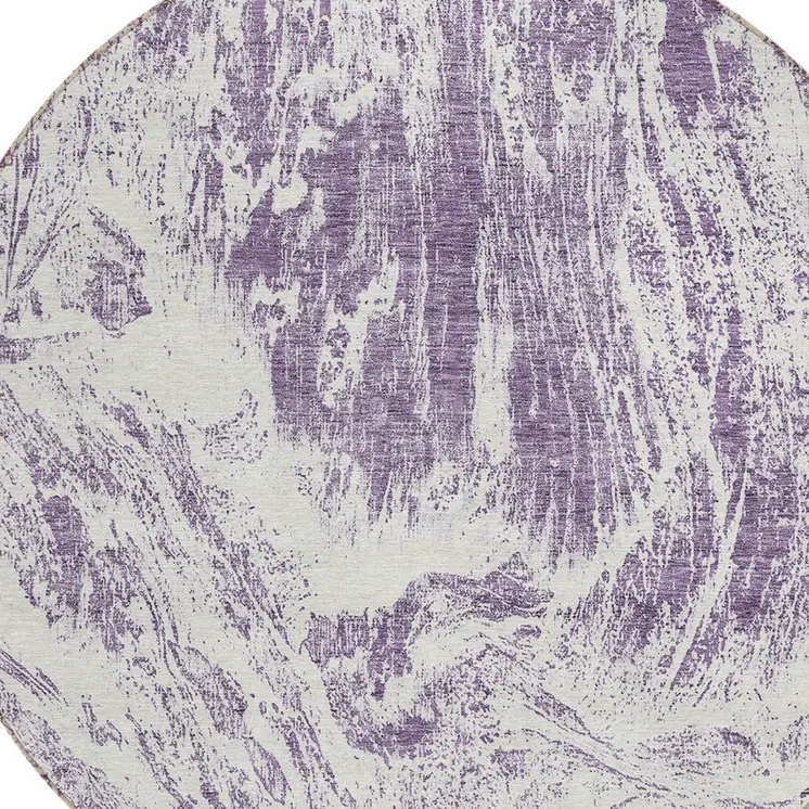 8' Purple And Ivory Round Abstract Washable Indoor Outdoor Area Rug