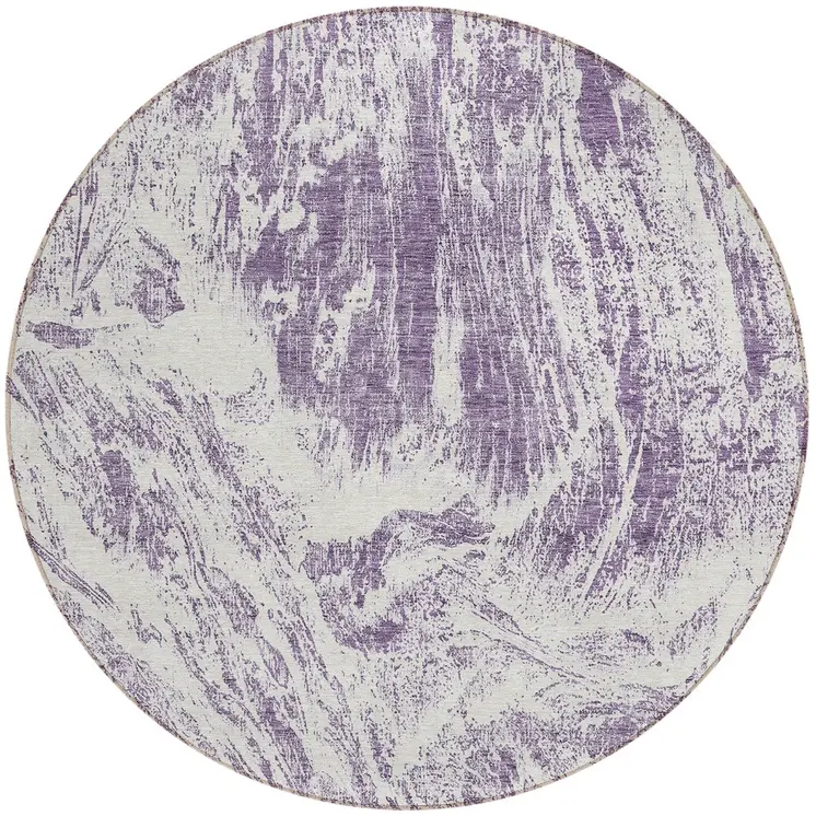 8' Purple And Ivory Round Abstract Washable Indoor Outdoor Area Rug