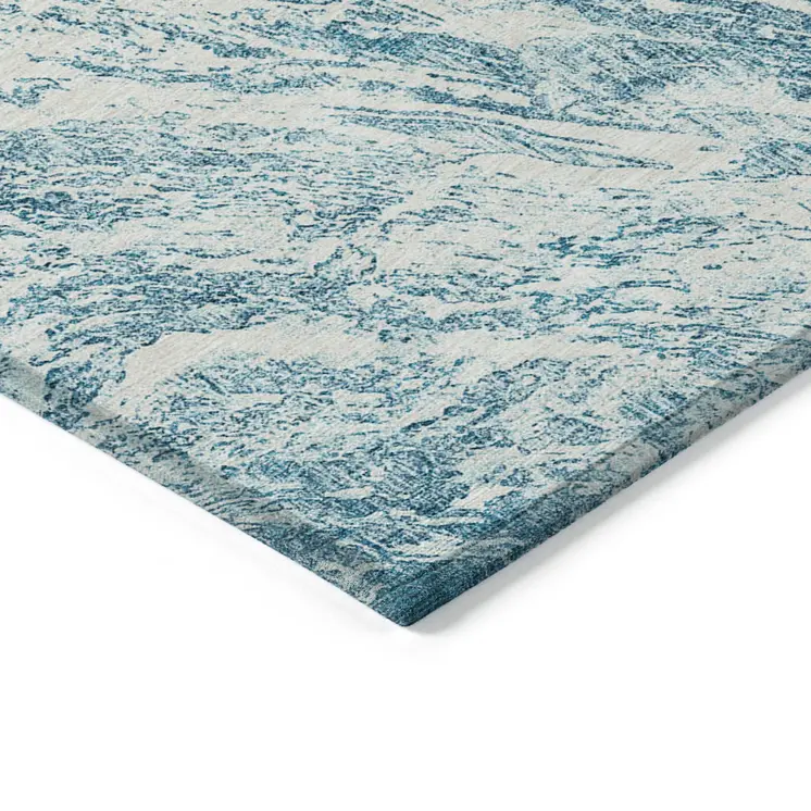 5' X 8' Teal Blue And Ivory Abstract Washable Indoor Outdoor Area Rug