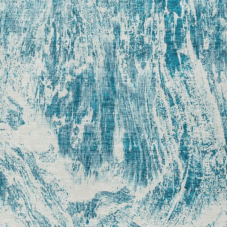 5' X 8' Teal Blue And Ivory Abstract Washable Indoor Outdoor Area Rug