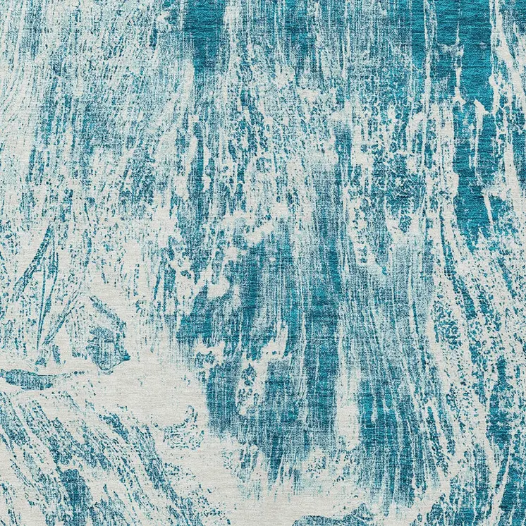 10' X 14' Teal Blue And Ivory Abstract Washable Indoor Outdoor Area Rug