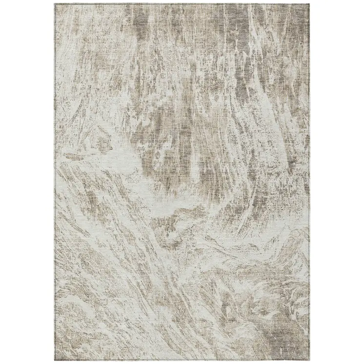 3' X 5' Taupe And Ivory Abstract Washable Indoor Outdoor Area Rug