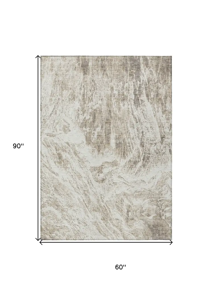 5' X 8' Taupe And Ivory Abstract Washable Indoor Outdoor Area Rug