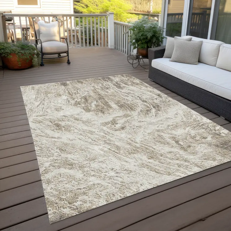 5' X 8' Taupe And Ivory Abstract Washable Indoor Outdoor Area Rug