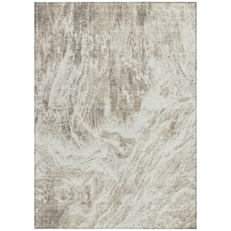 5' X 8' Taupe And Ivory Abstract Washable Indoor Outdoor Area Rug