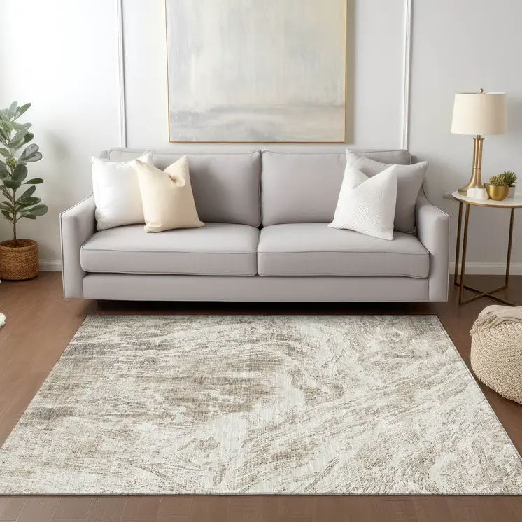 5' X 8' Taupe And Ivory Abstract Washable Indoor Outdoor Area Rug