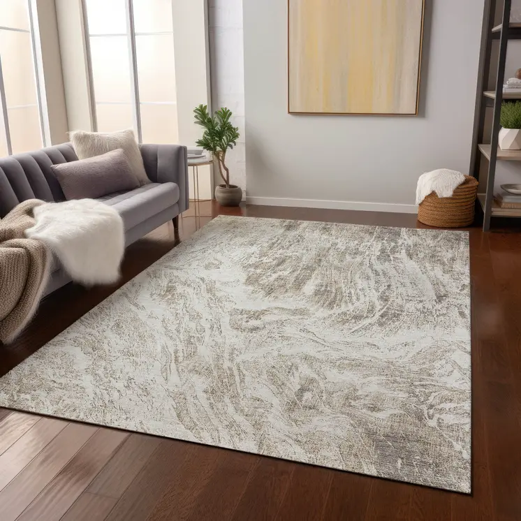 5' X 8' Taupe And Ivory Abstract Washable Indoor Outdoor Area Rug