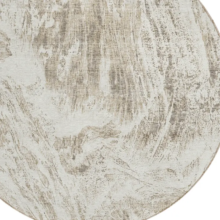 8' Taupe And Ivory Round Abstract Washable Indoor Outdoor Area Rug
