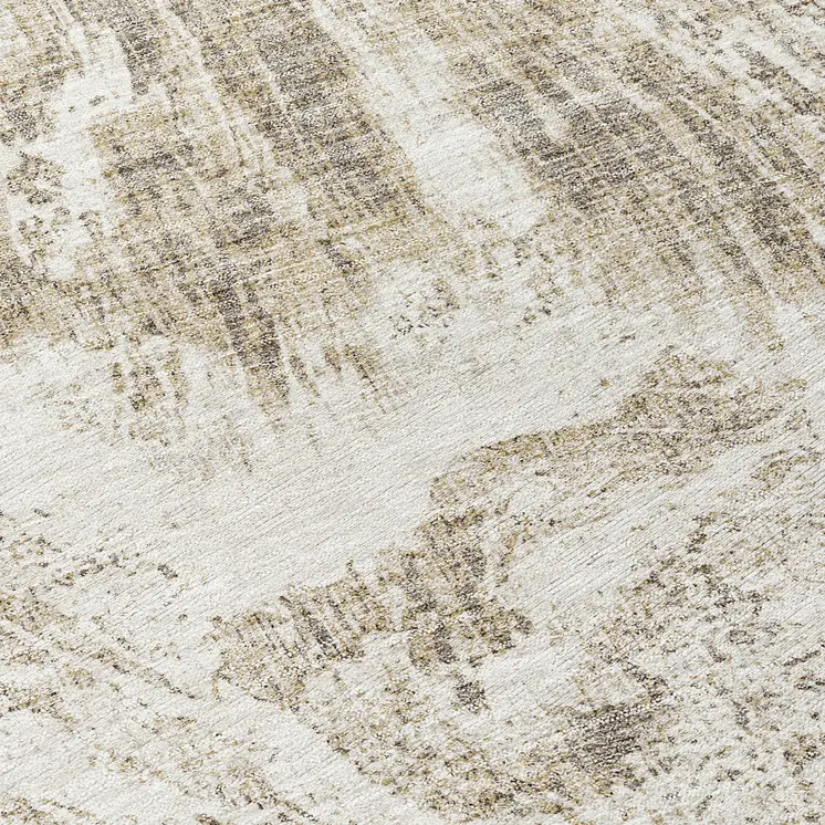 8' Taupe And Ivory Round Abstract Washable Indoor Outdoor Area Rug