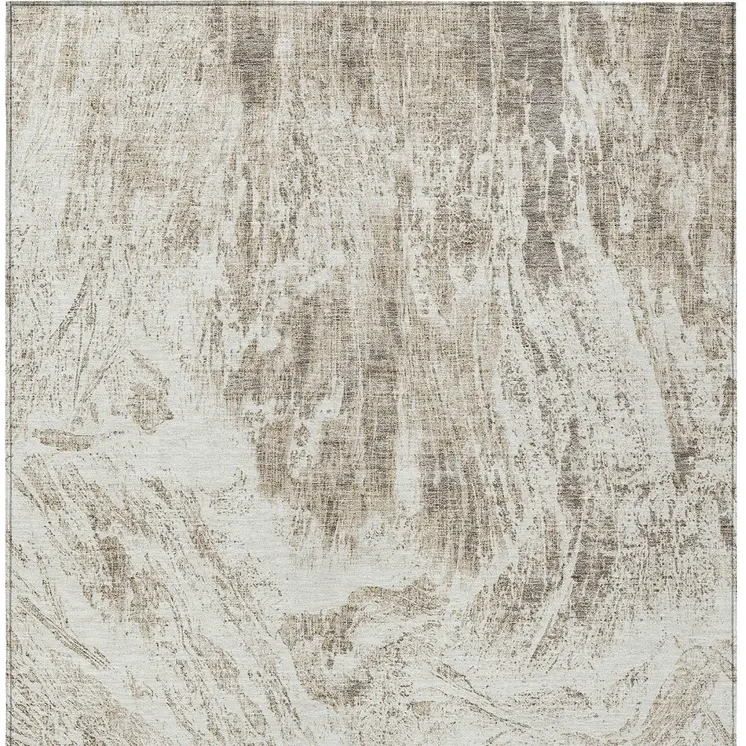 9' X 12' Taupe And Ivory Abstract Washable Indoor Outdoor Area Rug