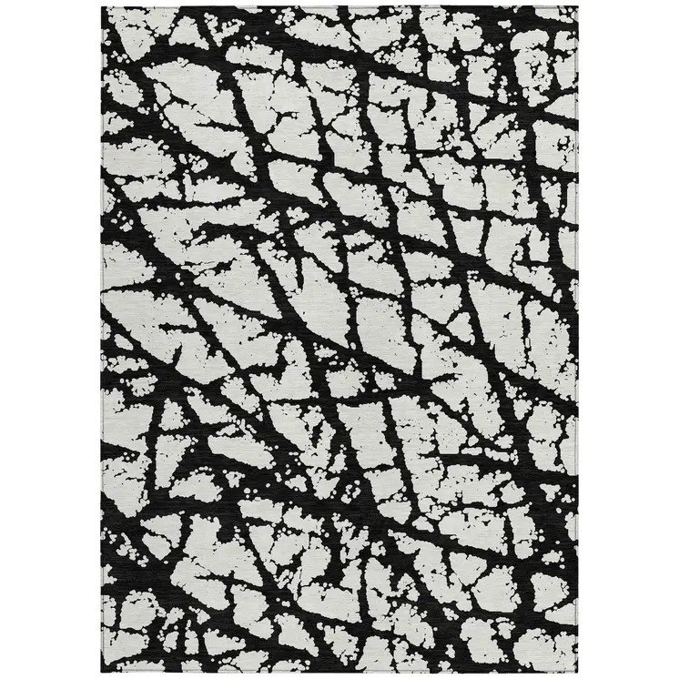 3' X 5' Black And Ivory Abstract Washable Indoor Outdoor Area Rug