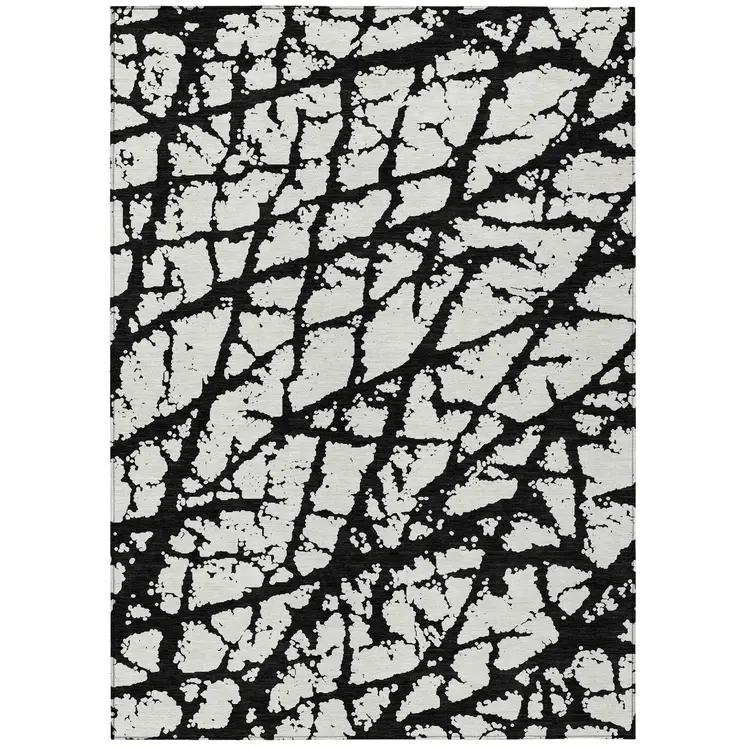 3' X 5' Black And Ivory Abstract Washable Indoor Outdoor Area Rug