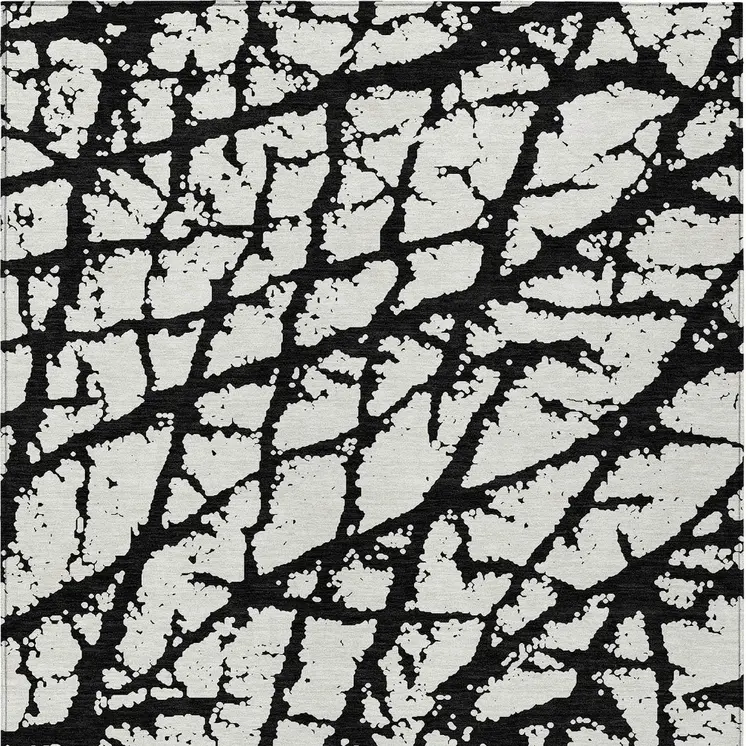 10' X 14' Black And Ivory Abstract Washable Indoor Outdoor Area Rug