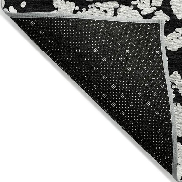 10' X 14' Black And Ivory Abstract Washable Indoor Outdoor Area Rug