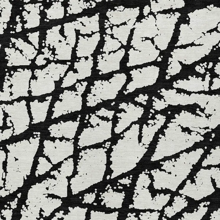 10' X 14' Black And Ivory Abstract Washable Indoor Outdoor Area Rug
