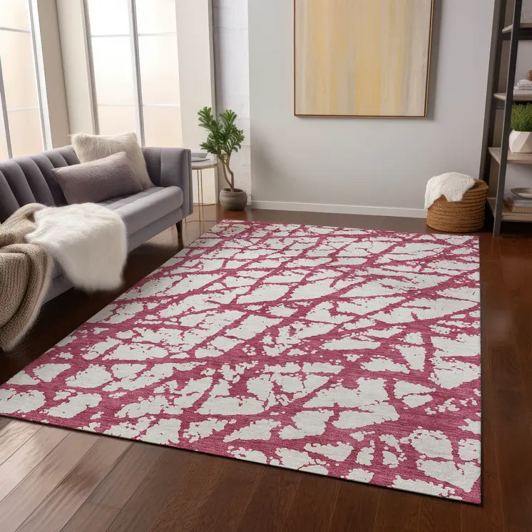 3' X 5' Blush And Ivory Abstract Washable Indoor Outdoor Area Rug