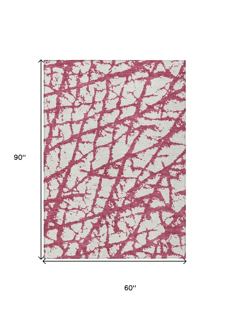 5' X 8' Blush And Ivory Abstract Washable Indoor Outdoor Area Rug