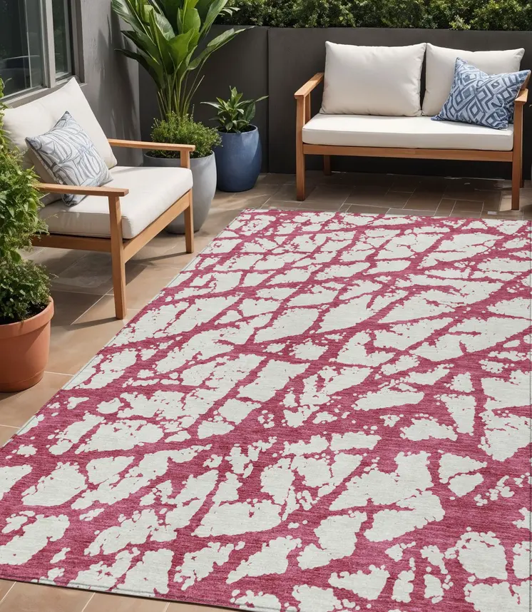 5' X 8' Blush And Ivory Abstract Washable Indoor Outdoor Area Rug