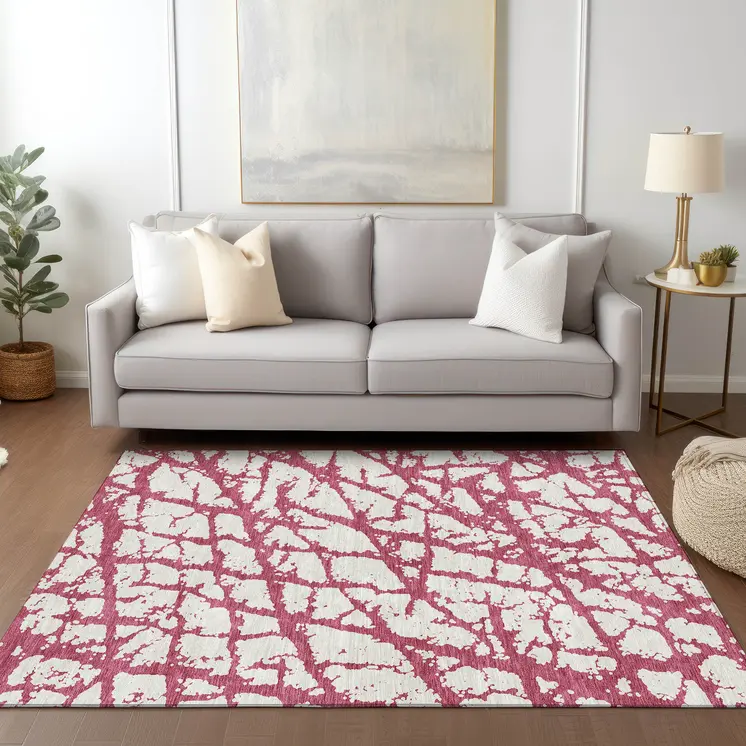 5' X 8' Blush And Ivory Abstract Washable Indoor Outdoor Area Rug