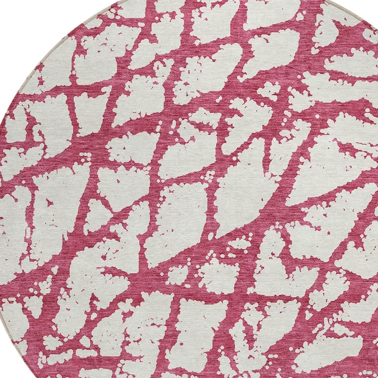 8' Blush And Ivory Round Abstract Washable Indoor Outdoor Area Rug