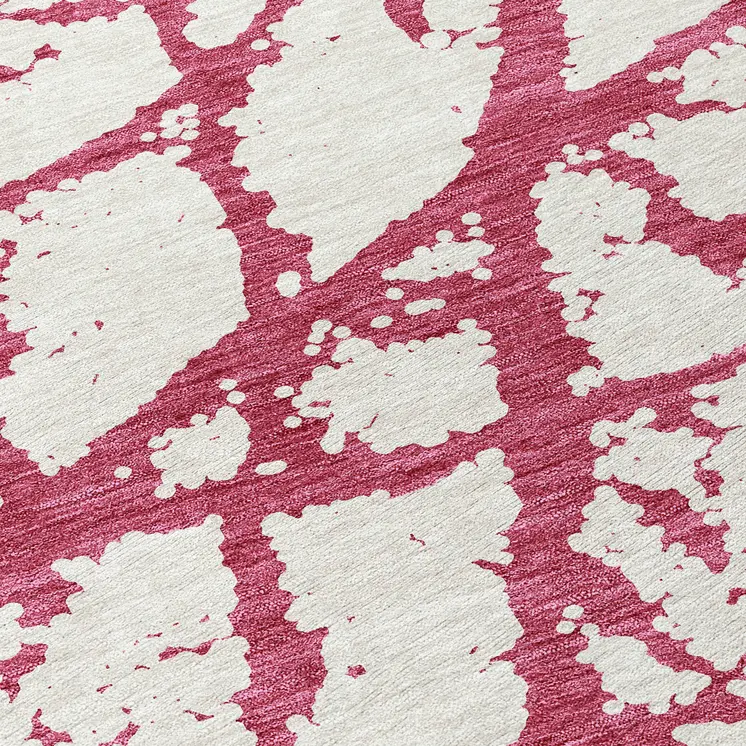 8' Blush And Ivory Round Abstract Washable Indoor Outdoor Area Rug