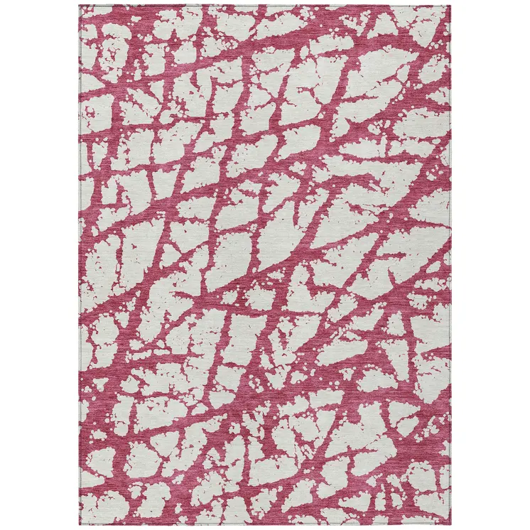 8' X 10' Blush And Ivory Abstract Washable Indoor Outdoor Area Rug