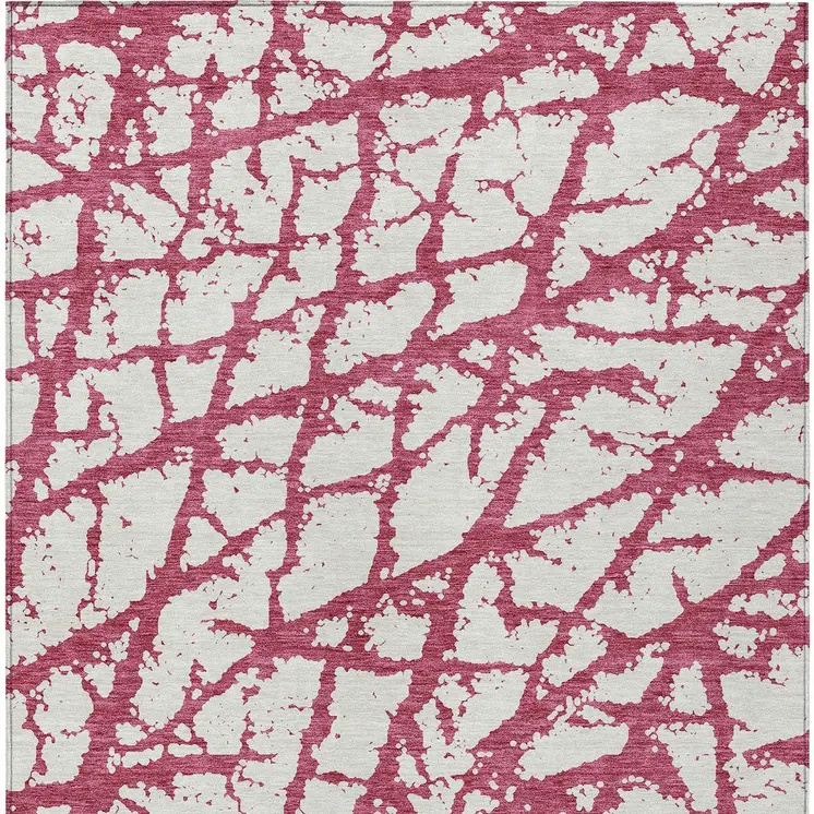 8' X 10' Blush And Ivory Abstract Washable Indoor Outdoor Area Rug