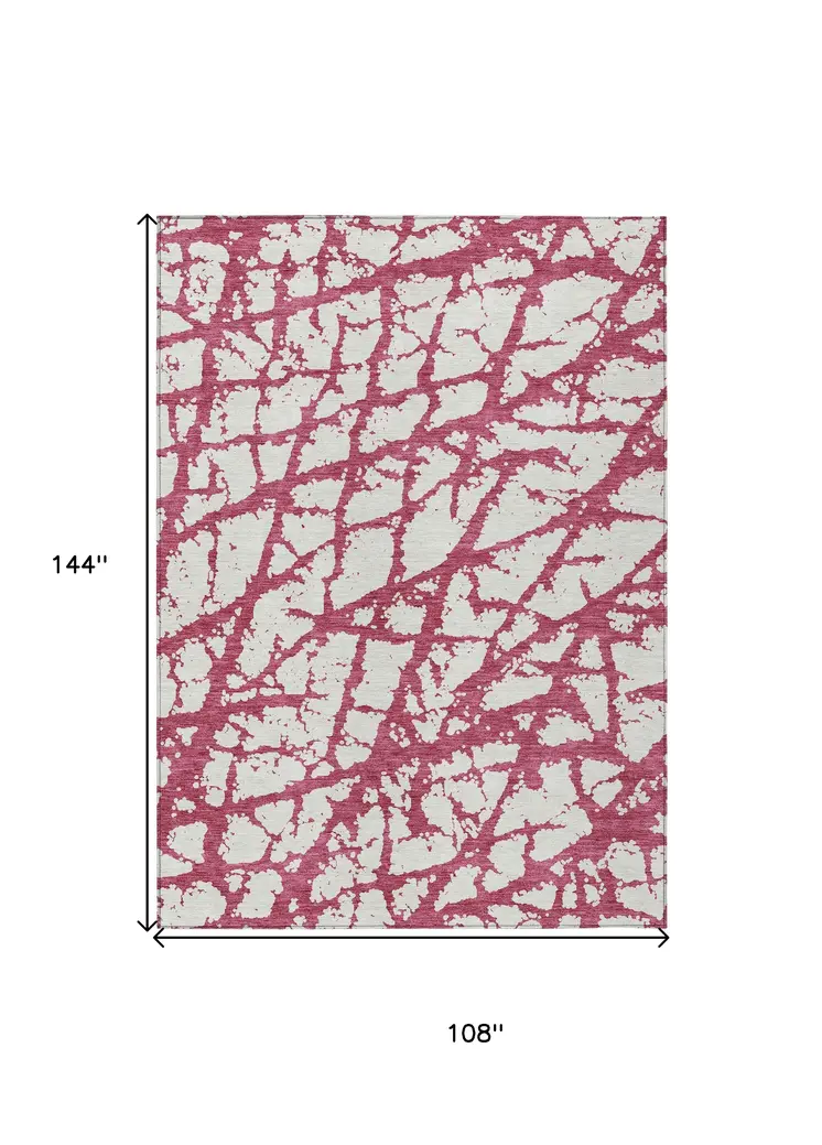 9' X 12' Blush And Ivory Abstract Washable Indoor Outdoor Area Rug