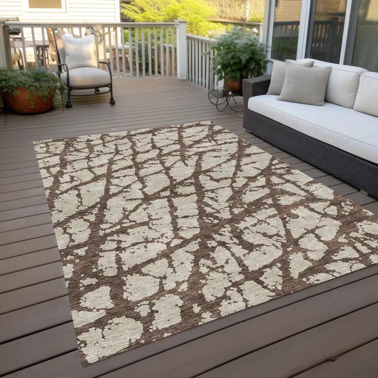 3' X 5' Brown And Ivory Abstract Washable Indoor Outdoor Area Rug