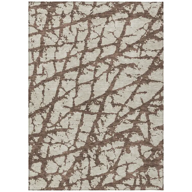 3' X 5' Brown And Ivory Abstract Washable Indoor Outdoor Area Rug