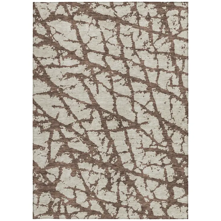 3' X 5' Brown And Ivory Abstract Washable Indoor Outdoor Area Rug