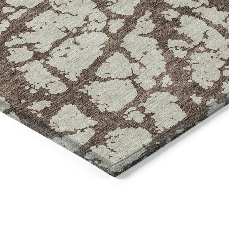 5' X 8' Brown And Ivory Abstract Washable Indoor Outdoor Area Rug