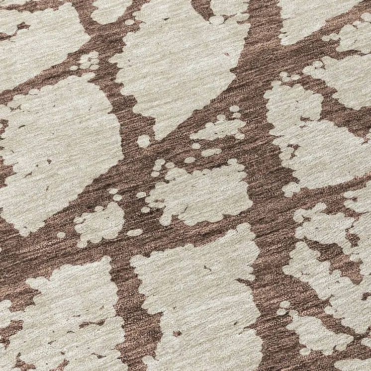 8' Brown And Ivory Round Abstract Washable Indoor Outdoor Area Rug