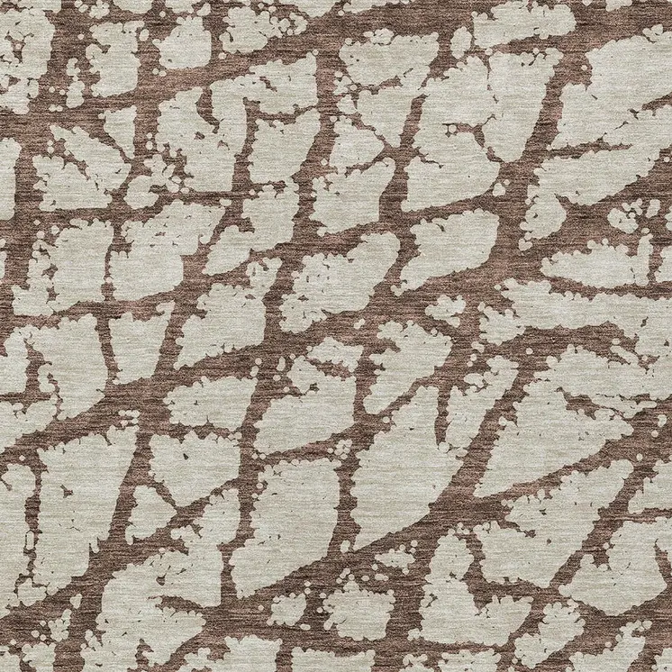 8' X 10' Brown And Ivory Abstract Washable Indoor Outdoor Area Rug