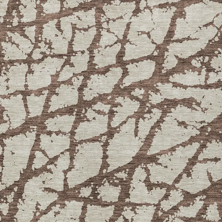 9' X 12' Brown And Ivory Abstract Washable Indoor Outdoor Area Rug