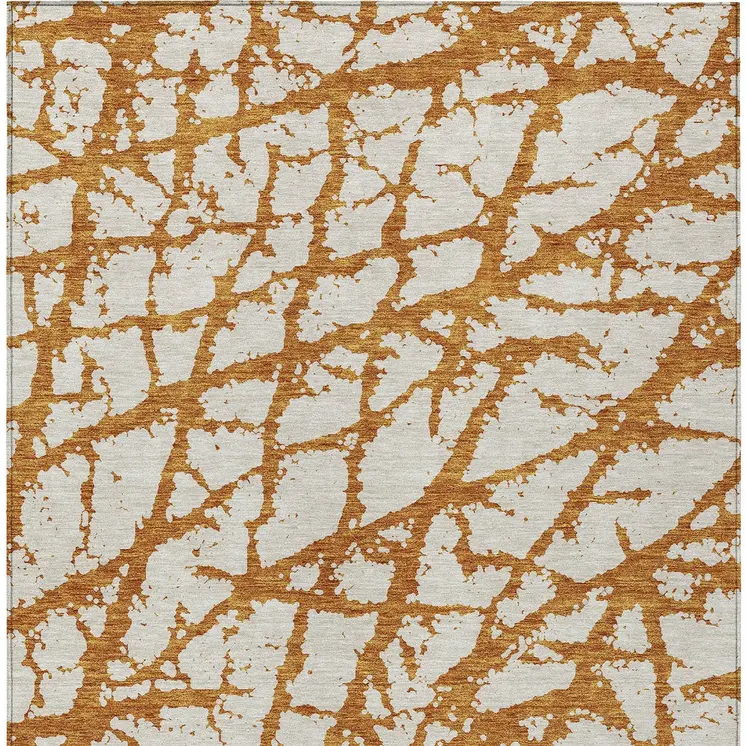 3' X 5' Copper And Ivory Abstract Washable Indoor Outdoor Area Rug