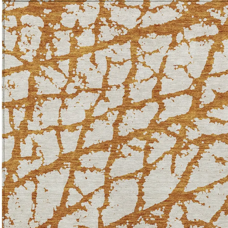 5' X 8' Copper And Ivory Abstract Washable Indoor Outdoor Area Rug
