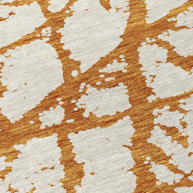 8' Copper And Ivory Round Abstract Washable Indoor Outdoor Area Rug