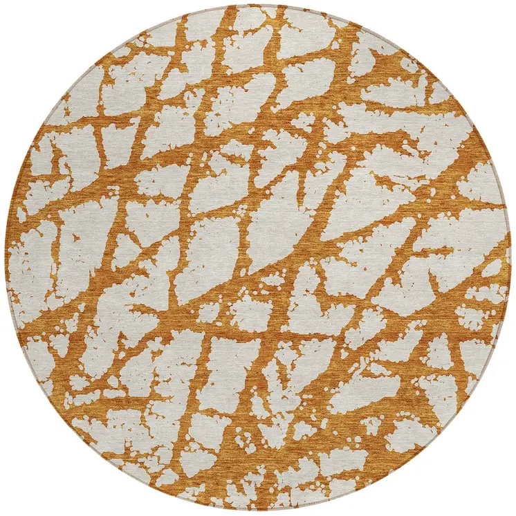 8' Copper And Ivory Round Abstract Washable Indoor Outdoor Area Rug