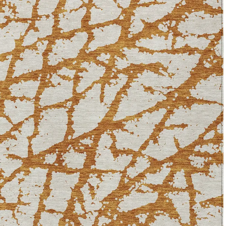 8' X 10' Copper And Ivory Abstract Washable Indoor Outdoor Area Rug