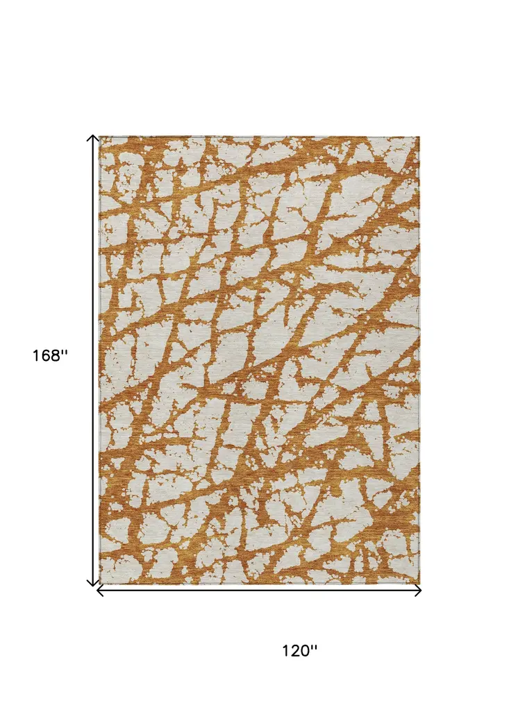 10' X 14' Copper And Ivory Abstract Washable Indoor Outdoor Area Rug
