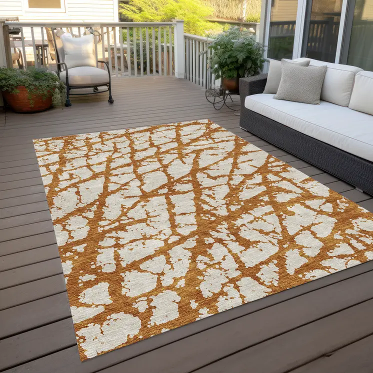 10' X 14' Copper And Ivory Abstract Washable Indoor Outdoor Area Rug