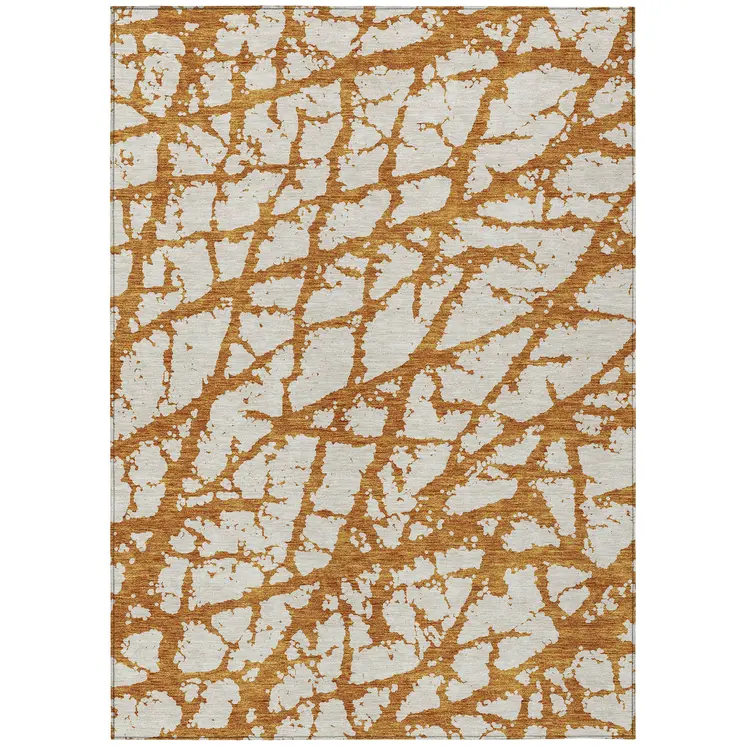 10' X 14' Copper And Ivory Abstract Washable Indoor Outdoor Area Rug