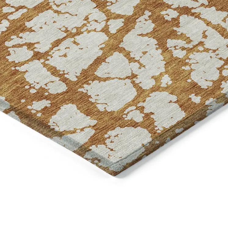 10' X 14' Copper And Ivory Abstract Washable Indoor Outdoor Area Rug