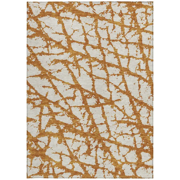 10' X 14' Copper And Ivory Abstract Washable Indoor Outdoor Area Rug