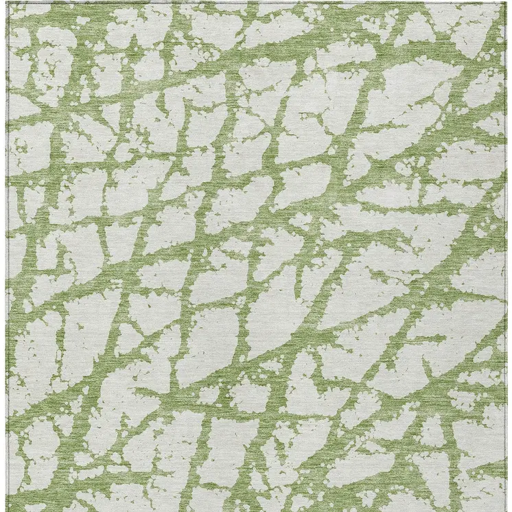 3' X 5' Green And Ivory Abstract Washable Indoor Outdoor Area Rug