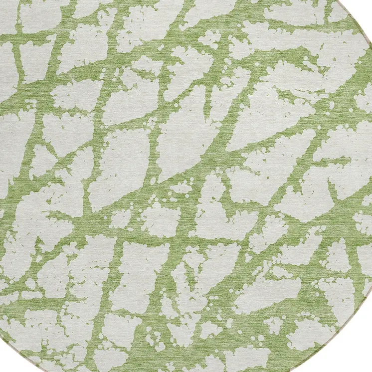 8' Green And Ivory Round Abstract Washable Indoor Outdoor Area Rug