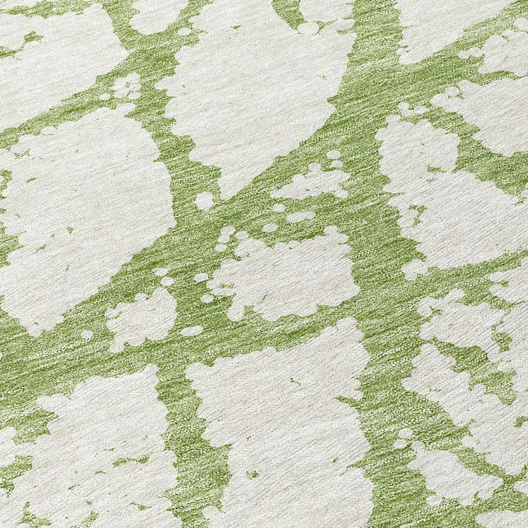 8' Green And Ivory Round Abstract Washable Indoor Outdoor Area Rug